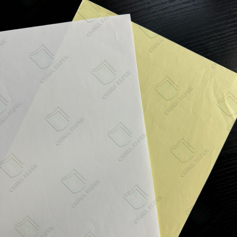 80G Self-adhesive Paper In White Semi-gloss Art Paper With Yellow Glassine Backing